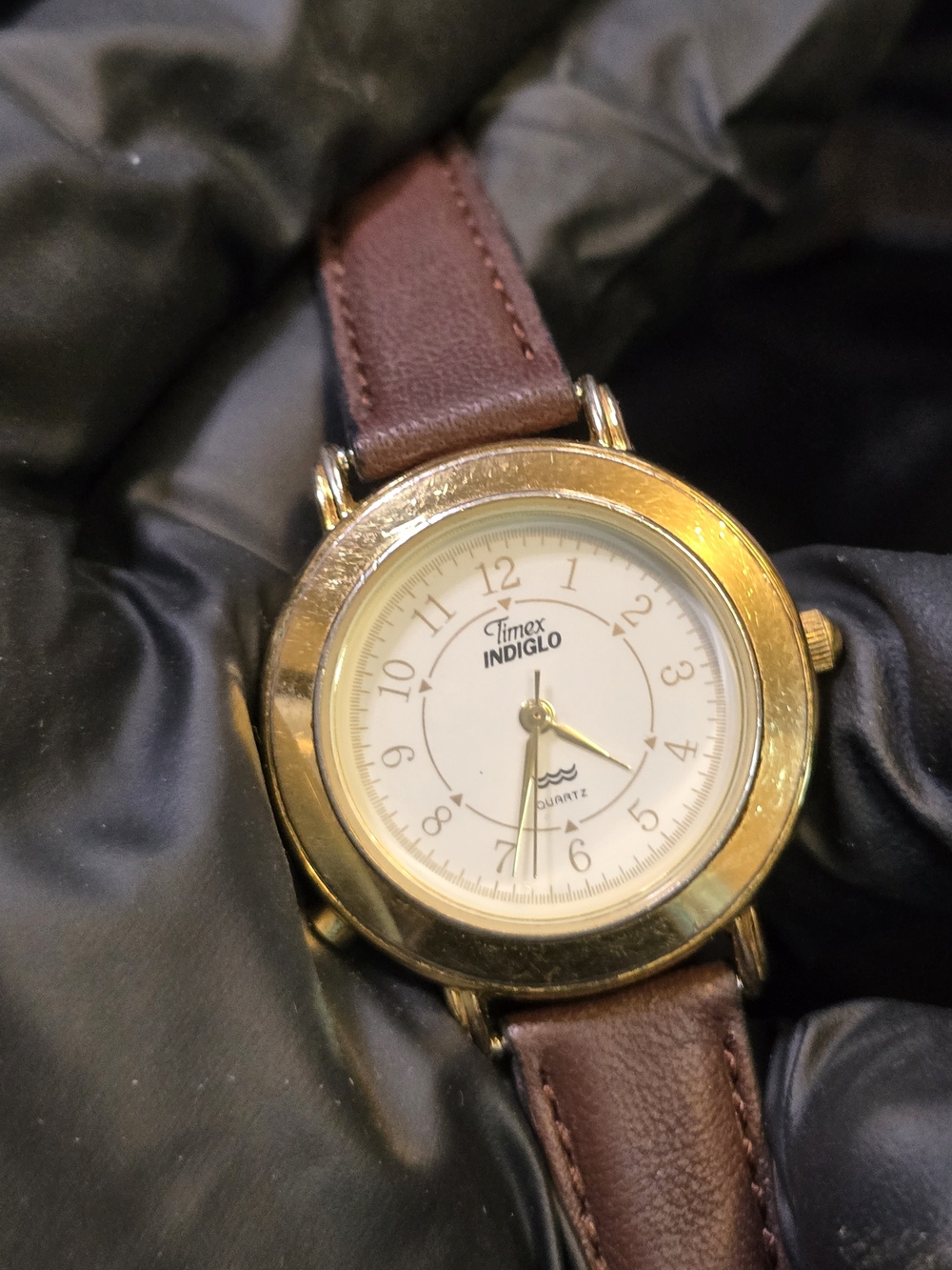 Timex Gold-Tone Case Brown Leather Strap Indiglo Watch